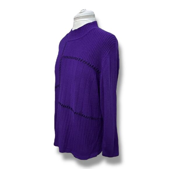 Allison Daley Women’s Long Sleeve Crew Neck Sweater, Purple, size L - Picture 3 of 7